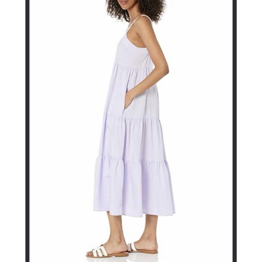The Drop Women’s Small Lavender Purple Tencel Tiered Maxi Sundress Pockets S